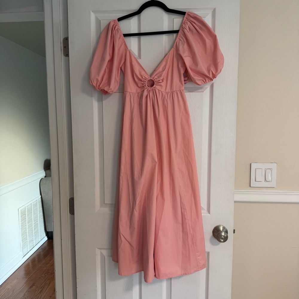 Abercrombie & Fitch Blush Puff Sleeve Midi Dress